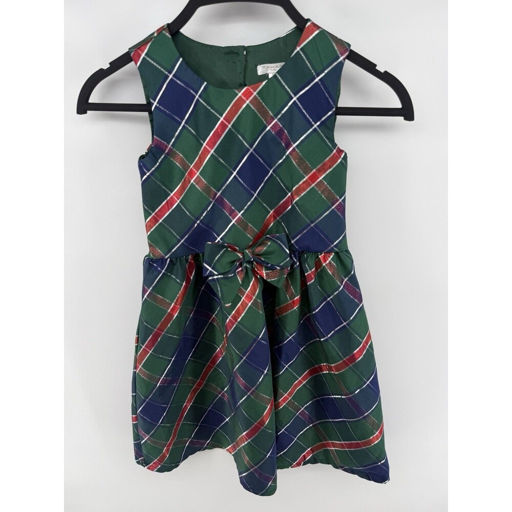 Tahari Girl Christmas Plaid Red Sleeveless Dress Girls Size 6